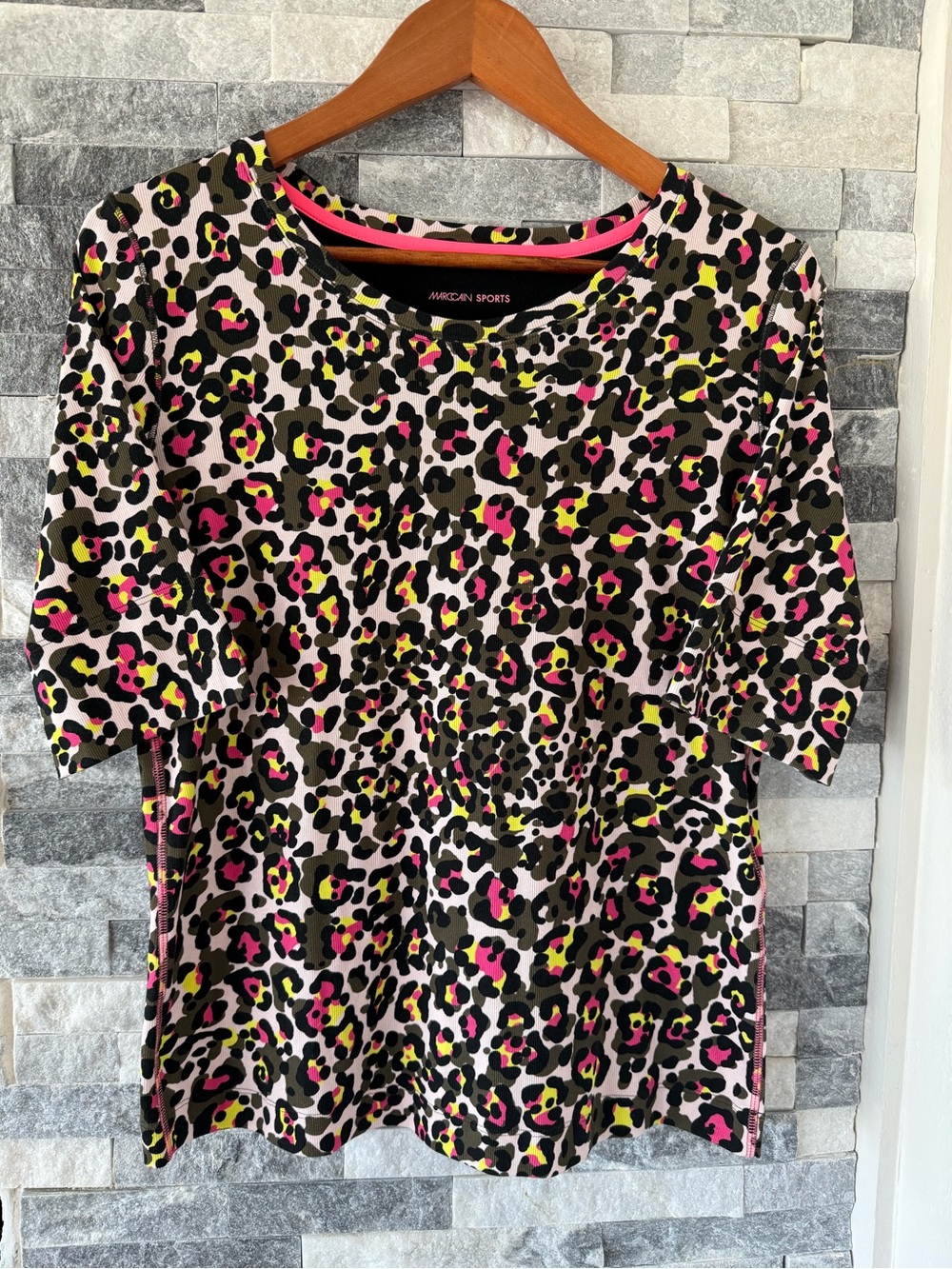 Women’s MARC CAIN SPORTS Multicolored Leopard Print Shirt-Ribbed Finish-Sz N6